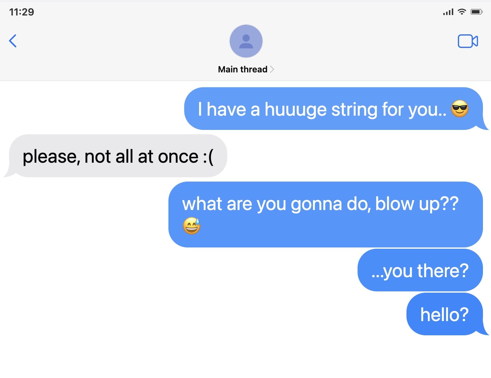 Meme showing conversation between main thread and me