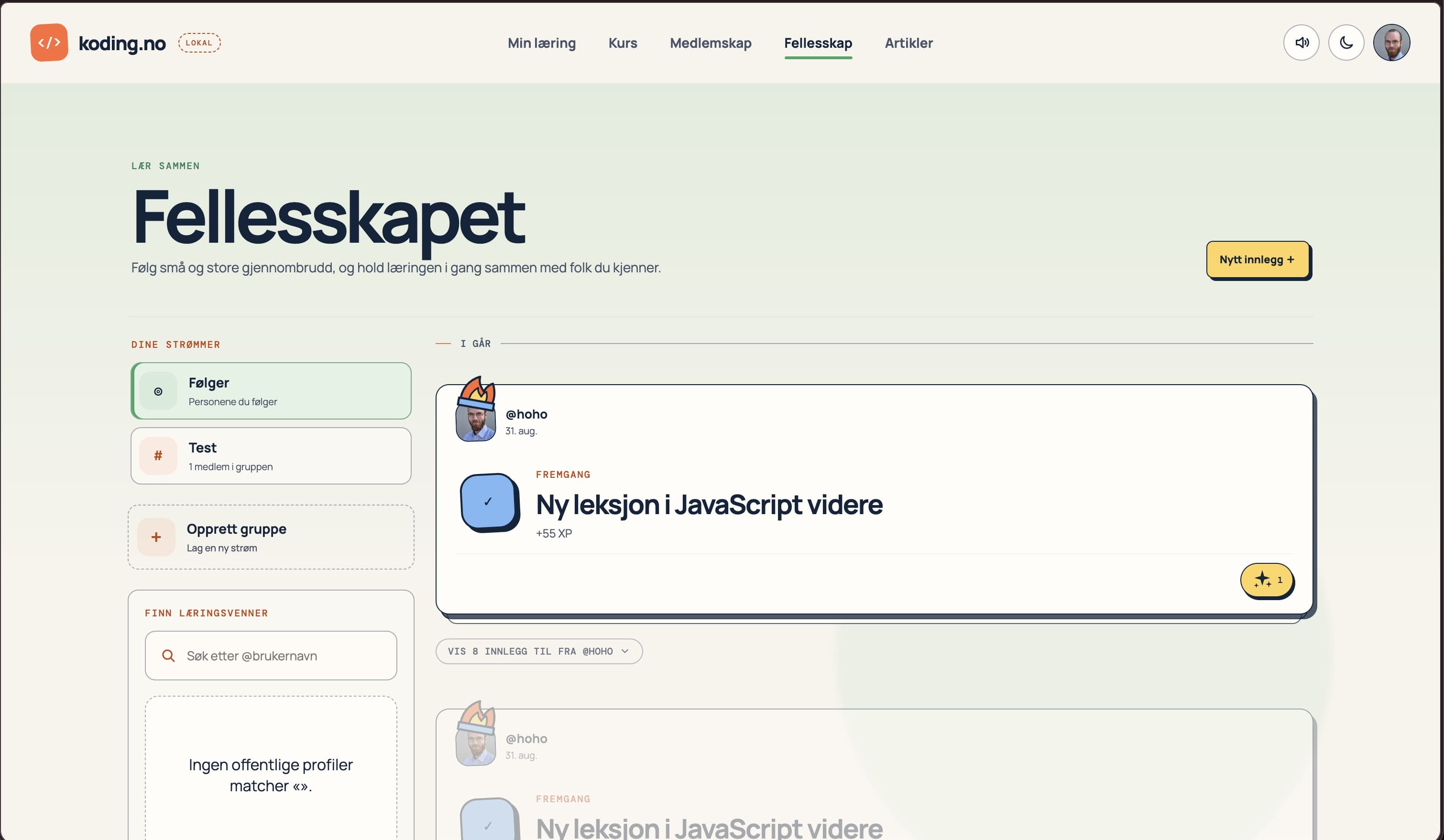Screenshot of community page, feed of posts and reactions